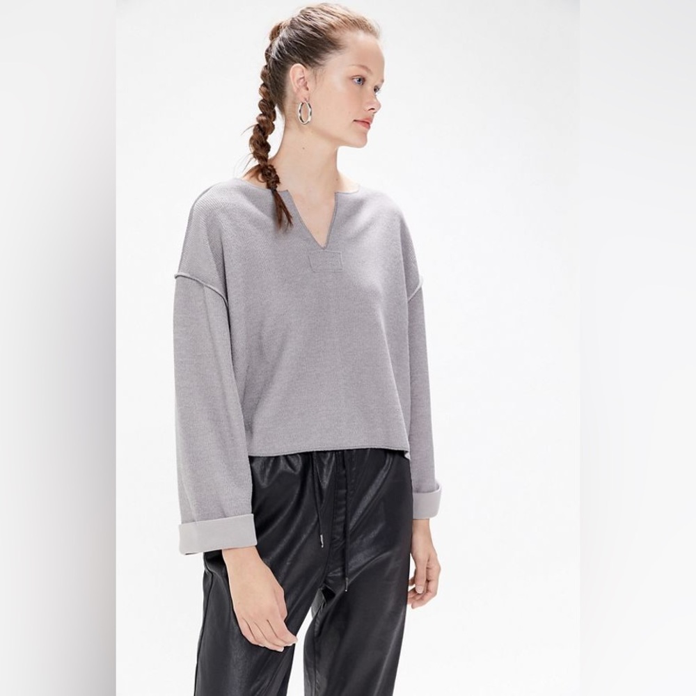 UO Jax Inside Out Notch Neck Slouchy Top Grey Size Small